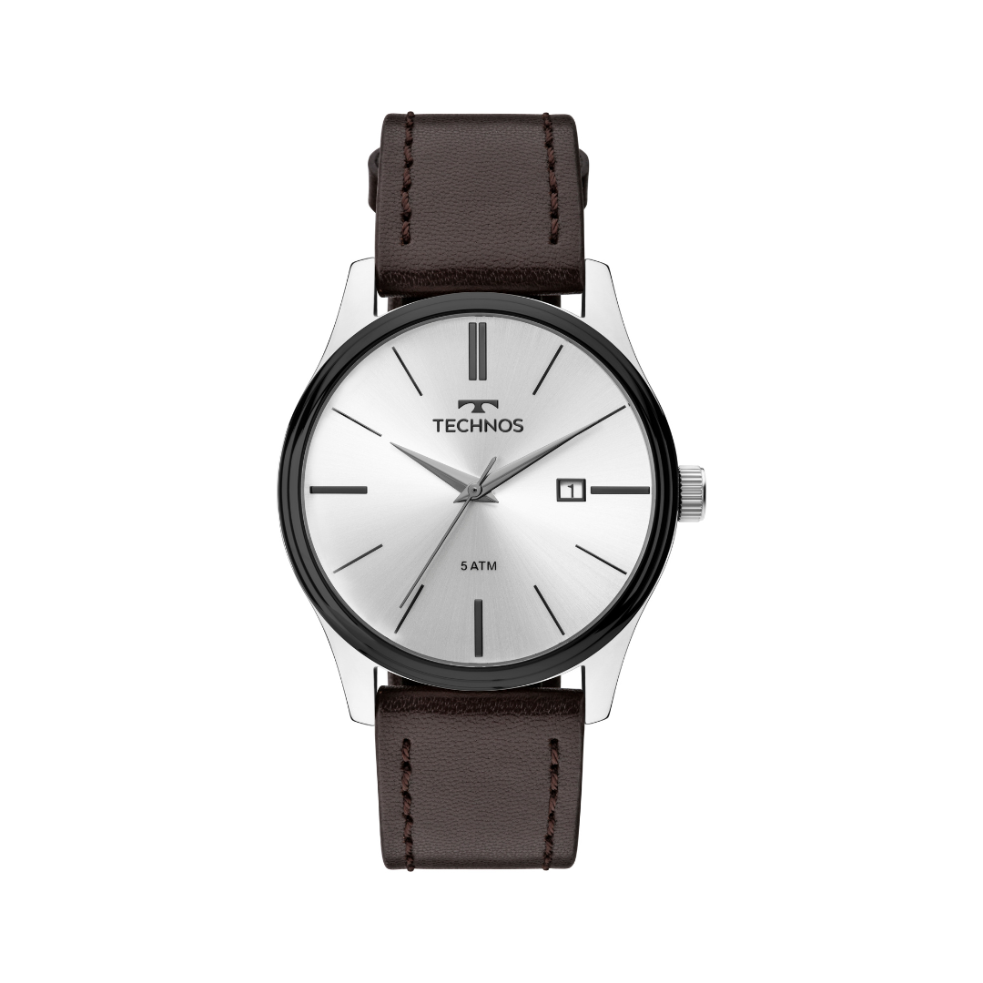 Relógio Masculino Technos Steel com Pulseira de Couro Marrom