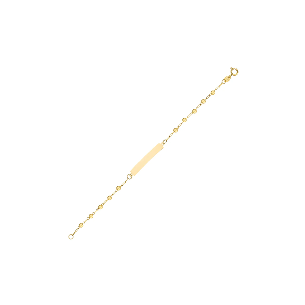 Pulseira Infantil Placa Retangular com Bolinhas Ouro Amarelo 18K