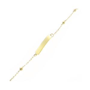 Pulseira Infantil Placa Retangular com Bolinhas Ouro Amarelo 18K