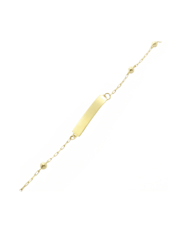 Pulseira Infantil Placa Retangular com Bolinhas Ouro Amarelo 18K