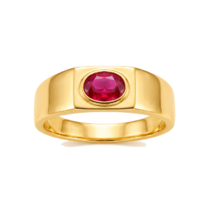 Anel Dourado com Detalhe Oval Vermelho Intenso