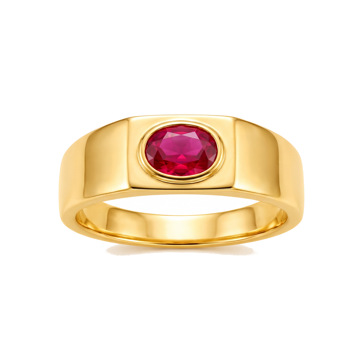 Anel Dourado com Detalhe Oval Vermelho Intenso