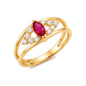 Anel Dourado com Zircônia Vermelha e Brancas