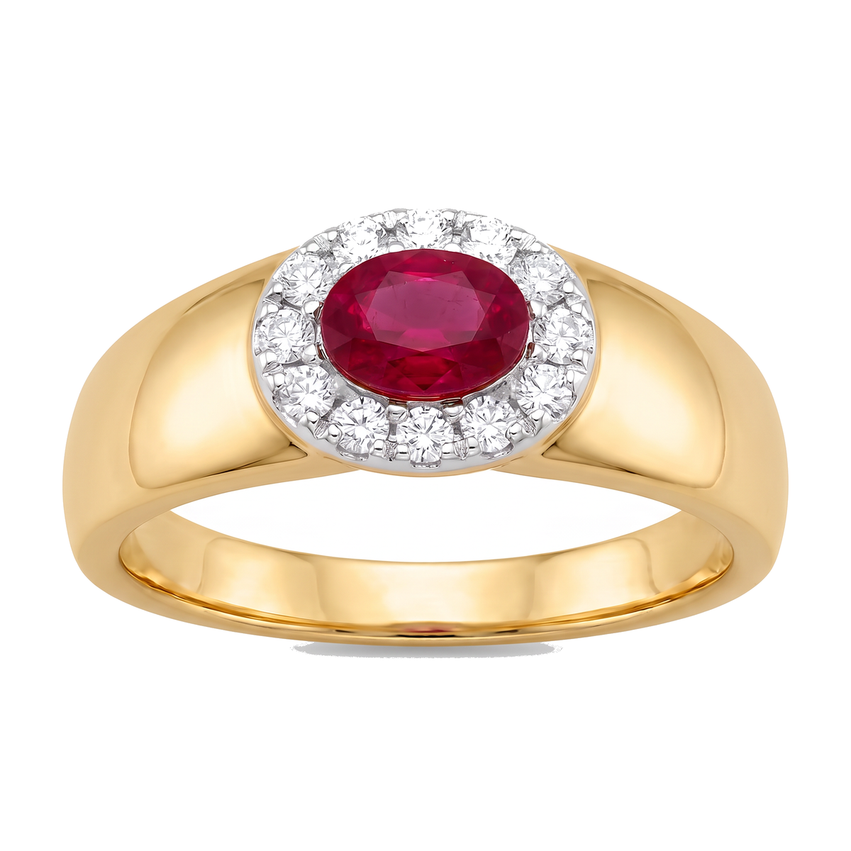 Anel Solitário Oval Vermelho com Halo de Zircônias Brancas