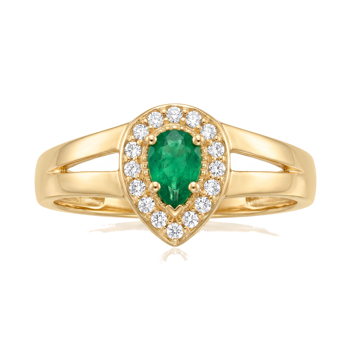 Anel Dourado com Gota Verde e Contorno de Zircônias
