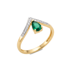Anel V com Gota Verde e Zircônias Brancas