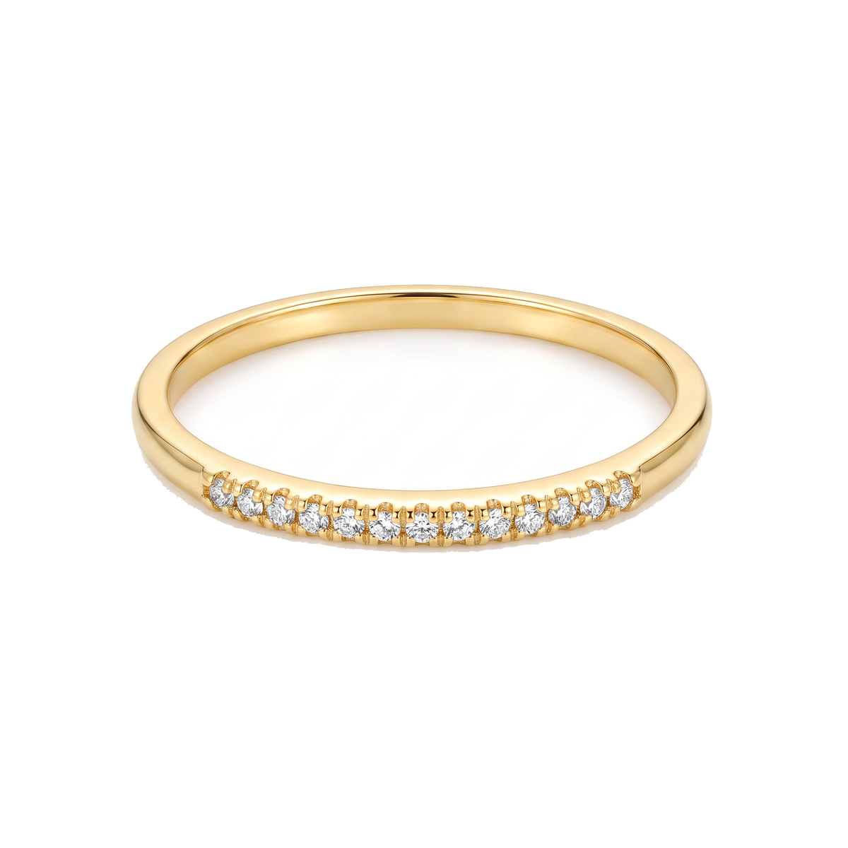 Anel Meia Aliança Fina com Detalhes Brilhantes Dourado