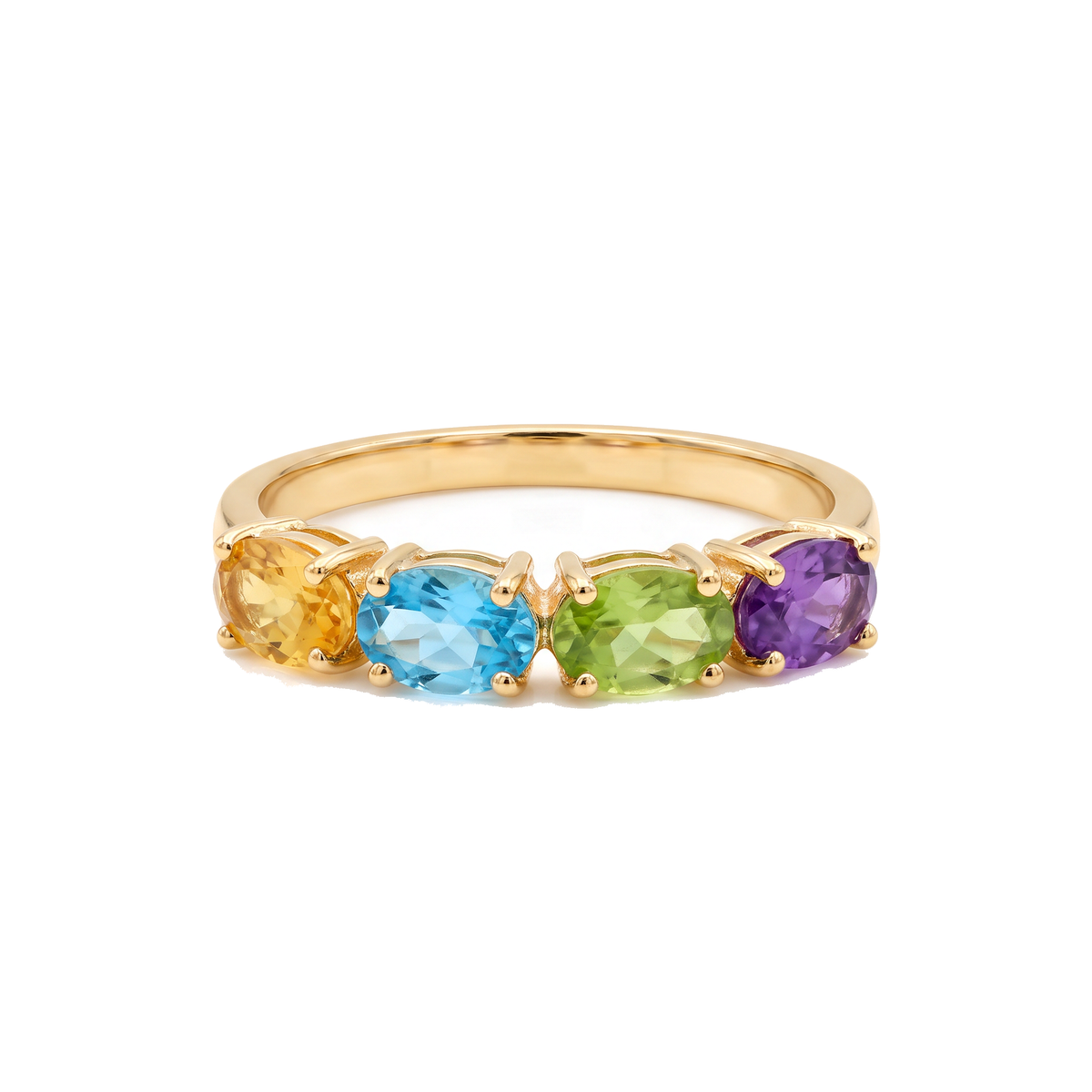 Anel Dourado com Pedras Ovais Coloridas